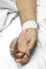 Patient hand with an intravenous drip