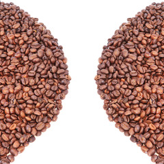 Coffee beans background. On a white background.