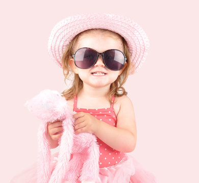 Young Pink Princess Child with Sunglasses