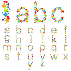 Conceptual colorful font set hand isolated on white