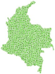 Map of Colombia - Latin America - in a mosaic of green squares
