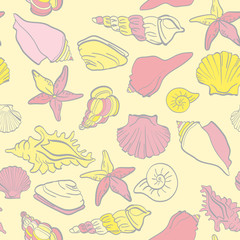 Vector seamless hand drawn background underwater tropical fauna