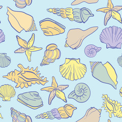 Vector seamless hand drawn background underwater tropical fauna