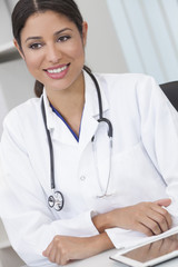 Female Woman Hospital Doctor Using Tablet Computer