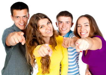 group  people show forefingers