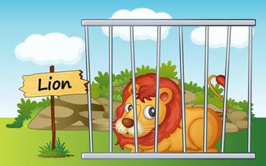 Tuinposter Zoo leeuw in kooi