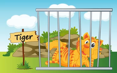Abwaschbare Fototapete Zoo Tiger im Käfig