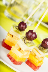 delicious fruit skewers served on a plate