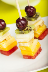 delicious fruit skewers served on a plate