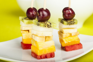 delicious fruit skewers served on a plate