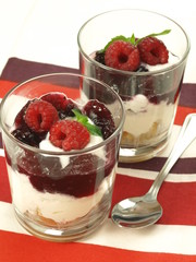 Raspberries with yogurt