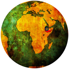 ethiopia flag on globe map