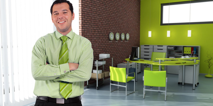 Businessman And Green Office