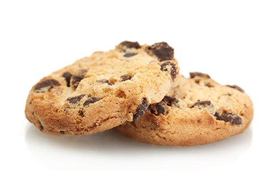 Chocolate chips cookies isolated on white.