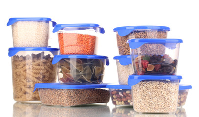 Filled plastic containers isolated on white