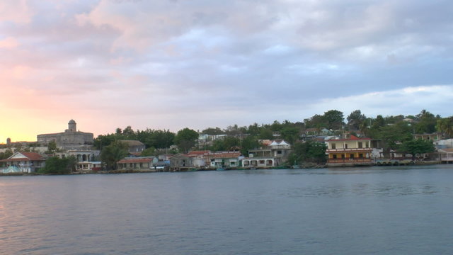 View of Cienfuegos city from boat before sunset, Cuba