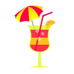 cocktail with umbrella and ice illustration