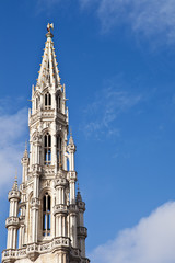Fototapeta na wymiar Town hall spire at the Grand Place in Brussels Belgium