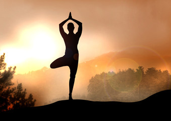 Stock Illustration of Yoga on Mountain