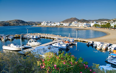 Port in Parikia on Paros island in Cyclades, Greece - obrazy, fototapety, plakaty
