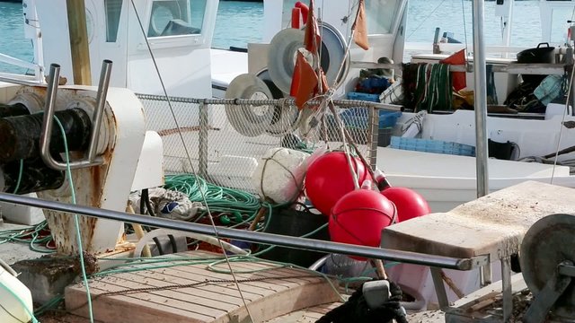 Balearic islands formentera port with trammel fisher nets buoys
