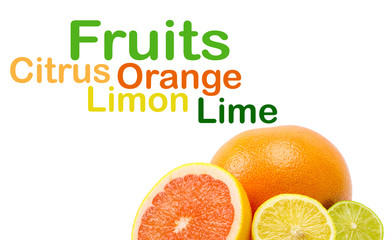 Fototapeta na wymiar image of a fresh whole lime,lemon and orange isolated on white