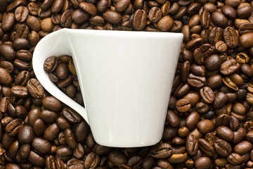 cup in coffee beans background