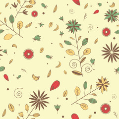 Fototapeta premium Seamless pattern with hand drawn flowers and leaves