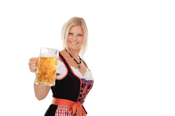 Attraktive Blondine im Dirndl mit Bierkrug