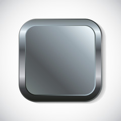 Square metal button with rounded corners.