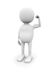 3D white man showing biceps isolated on white