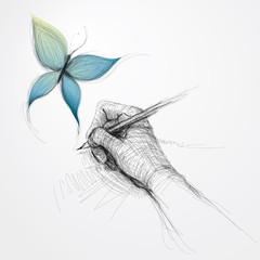 Hand drawing butterfly / Realistic surreal sketch - 43305892