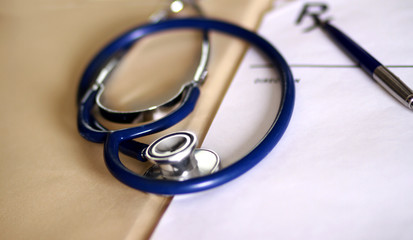 Closeup of a stethoscope on a rx prescription