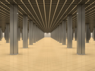 Abstract empty room with metal columns