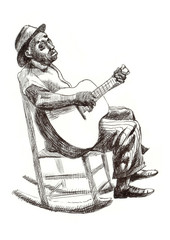 hard tip marker, hand drawing - musician