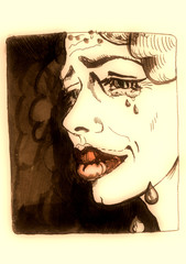 hand drawing illustration : sorrow (weeping woman)