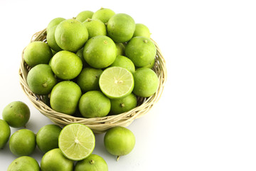 Fresh lemon in wood basketonwhite background