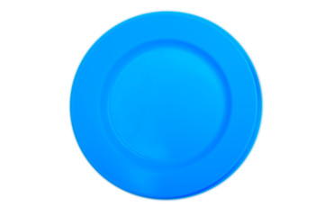 blue plastic dish on white background