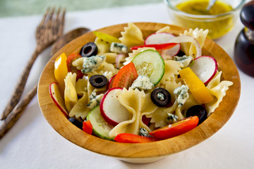 Farfalle with blue cheese salad