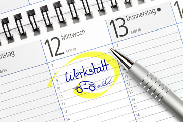 Terminplaner mit Eintragung für Werkstatttermin