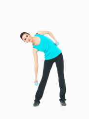 sexy woman showing fitness moves, white background