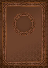 Vintage retro card on damask seamless background