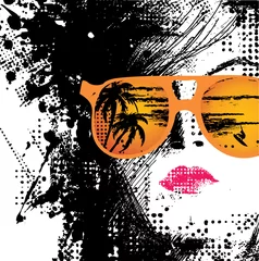 Printed kitchen splashbacks Woman face Women in sunglasses