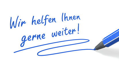 Stift & Schrift-Serie: Wir helfen Ihnen gerne weiter! blau