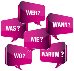Sprechblasen 6-W-Fragewörter pink - obrazy, fototapety, plakaty