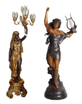 vintage decorative statue of 2 woman - clipping path included