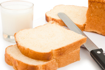 bread slices and milk with clipping path