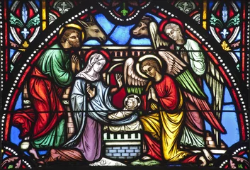Photo sur Plexiglas Bruxelles Brussels - Nativity from windowpane in st. Michael cathedrals