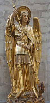 Brussels - Saitn Michael the archangel statue from cathedral