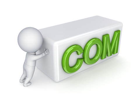 3d small person pushing word COM.